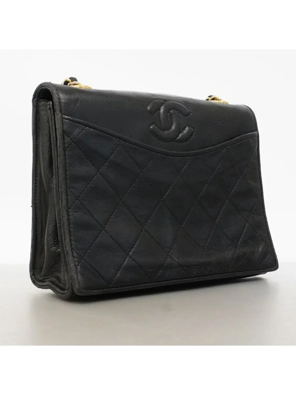 Chanel Shoulder Bag Quilted Lambskin Black Gold